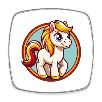 Pony Niedlich Lustig Kawaii Cartoon Clipart Tier Haustier - Viereckiger Kühlschrankmagnet - Weiß - Vorne
