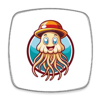 Méduse Drôle Kawaii Dessin animé Clipart Animal de compagnie - Magnet carré - blanc - Devant