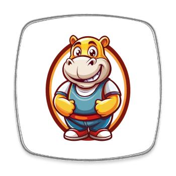 Hippo Cute Funny Kawaii Cartoon Clipart Animal Pet - Square fridge magnet - white - Front