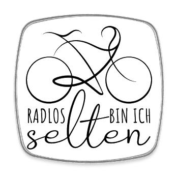 Radlos bin ich selten - Fahrrad Spruch - Viereckiger Kühlschrankmagnet - Weiß - Vorne