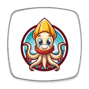 Squid Cute Funny Kawaii Cartoon Clipart Animal Pet - Square fridge magnet - white - Front