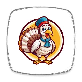 Turquie Drôle Kawaii Dessin animé Clipart Animal de compagnie - Magnet carré - blanc - Devant