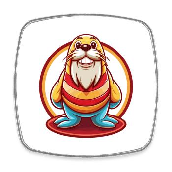 Walross Lustige Kawaii Cartoon Clipart Tier Haustier - Viereckiger Kühlschrankmagnet - Weiß - Vorne