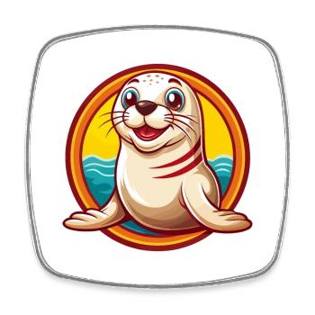 phoque mignon drôle kawaii dessin animé clipart animal de compagnie - Magnet carré - blanc - Devant