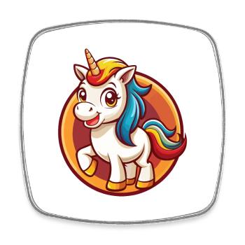 Einhorn Lustig Kawaii Cartoon Clipart Tier Haustier - Viereckiger Kühlschrankmagnet - Weiß - Vorne