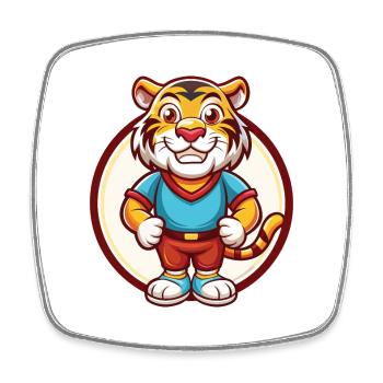 Tigre mignon drôle Kawaii dessin animé Clipart animal de compagnie - Magnet carré - blanc - Devant