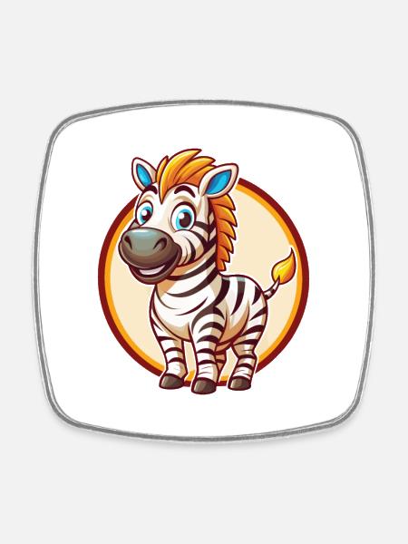Zebra Cute Funny Kawaii Cartoon Clipart Animal Pet - Square fridge magnet - white