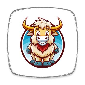 Yak mignon drôle Kawaii dessin animé Clipart animal de compagnie - Magnet carré - blanc - Devant