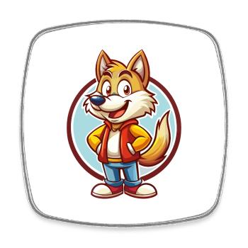 Wolf Cute Funny Kawaii Cartoon Clipart Animal Pet - Square fridge magnet - white - Front