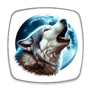 Wolf heult den Vollmond an - Viereckiger Kühlschrankmagnet - Weiß - Vorne