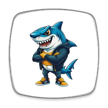 requin cool kawaii dessin animé personnage clipart - Magnet carré - blanc - Devant