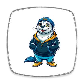 Siegel Cool Kawaii Cartoon Charakter Clipart - Viereckiger Kühlschrankmagnet - Weiß - Vorne