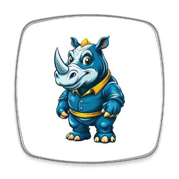 Rhino Cool Kawaii Dessin animé Personnage Clipart - Magnet carré - blanc - Devant