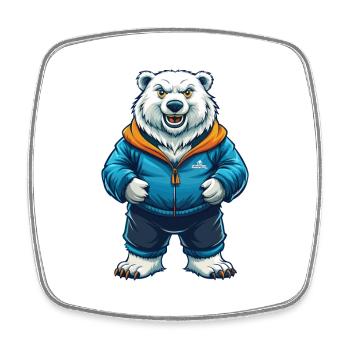 Polar Bear Cool Kawaii Cartoon Character Clipart - Square fridge magnet - white - Front