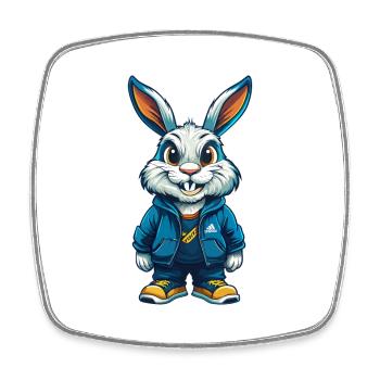 Lapin Cool Kawaii Dessin animé Personnage Clipart - Magnet carré - blanc - Devant