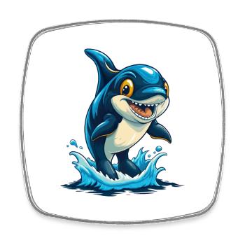 Orca Cool Kawaii Cartoon Character Clipart - Square fridge magnet - white - Front