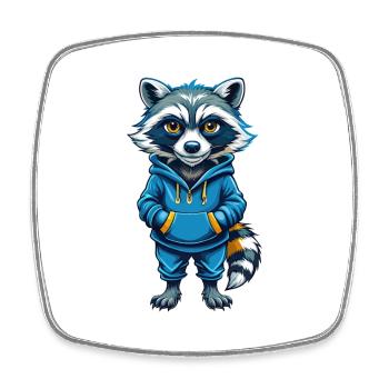 Waschbär Cool Kawaii Cartoon Charakter Clipart - Viereckiger Kühlschrankmagnet - Weiß - Vorne