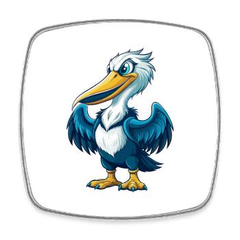 Pelikan Cool Kawaii Cartoon Charakter Clipart - Viereckiger Kühlschrankmagnet - Weiß - Vorne