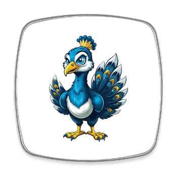 Peacock Cool Kawaii Cartoon Character Clipart - Square fridge magnet - white - Front
