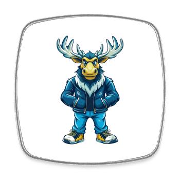 Moose Cool Kawaii Cartoon Character Clipart - Square fridge magnet - white - Front