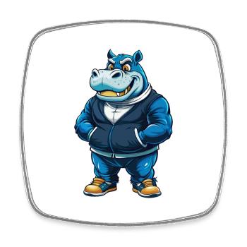 Hippo Cool Kawaii Cartoon Figur Clipart - Viereckiger Kühlschrankmagnet - Weiß - Vorne