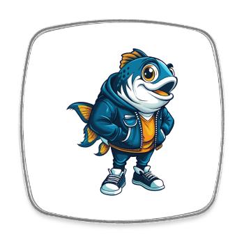 Fish Cool Kawaii Cartoon Character Clipart - Square fridge magnet - white - Front
