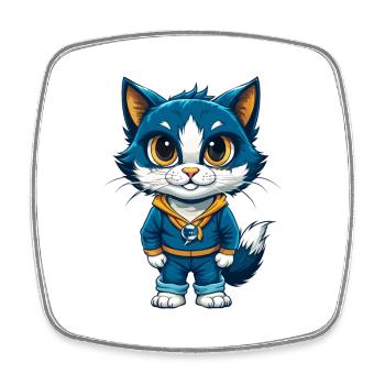 Cat Cool Kawaii Cartoon Character Clipart - Square fridge magnet - white - Front