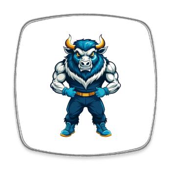 Bison Cool Kawaii Dessin Animé Personnage Clipart - Magnet carré - blanc - Devant