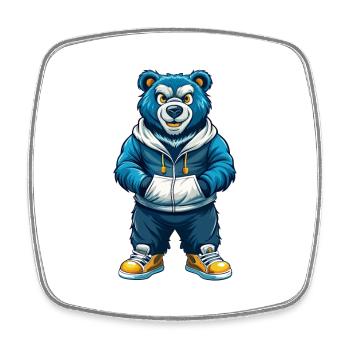 Bär Cool Kawaii Cartoon Charakter Clipart - Viereckiger Kühlschrankmagnet - Weiß - Vorne