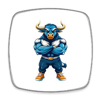 Bull Cool Kawaii Cartoon Charakter Clipart - Viereckiger Kühlschrankmagnet - Weiß - Vorne
