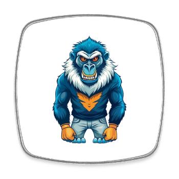 Babouin Cool Kawaii Dessin animé Personnage Clipart - Magnet carré - blanc - Devant