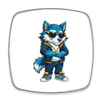 Wolf Cool Cartoon Figur Kawaii Clipart - Viereckiger Kühlschrankmagnet - Weiß - Vorne