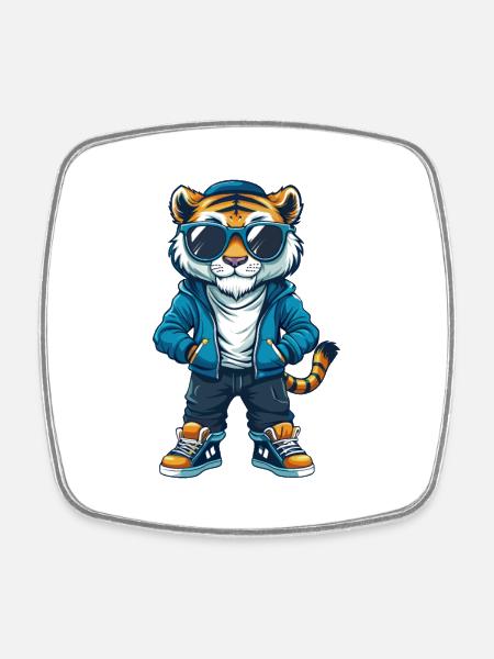 Tiger Cool Cartoon Figur Kawaii Clipart - Viereckiger Kühlschrankmagnet - Weiß
