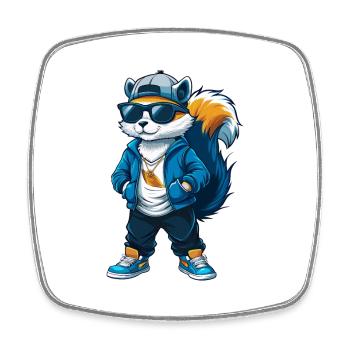 Squirrel Cool Cartoon Character Kawaii Clipart - Square fridge magnet - white - Front