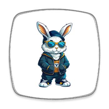 Lapin Cool Dessin animé Personnage Kawaii Clipart - Magnet carré - blanc - Devant