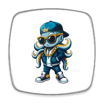 Oktopus Coole Zeichentrickfigur Kawaii Clipart - Viereckiger Kühlschrankmagnet - Weiß - Vorne