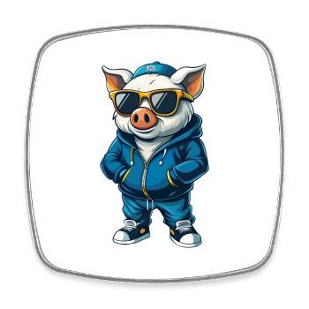 Pig Cool Cartoon Character Kawaii Clipart - Square fridge magnet - white - Front