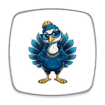 Pfau Cool Cartoon Figur Kawaii Clipart - Viereckiger Kühlschrankmagnet - Weiß - Vorne
