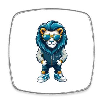 Lion Cool Dessin Animé Personnage Kawaii Clipart - Magnet carré - blanc - Devant