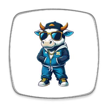 Cow Cool Cartoon Character Kawaii Clipart - Square fridge magnet - white - Front