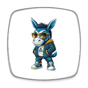 Donkey Cool Cartoon Character Kawaii Clipart - Square fridge magnet - white - Front