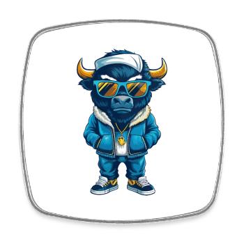 Bison Cool Dessin Animé Personnage Kawaii Clipart - Magnet carré - blanc - Devant