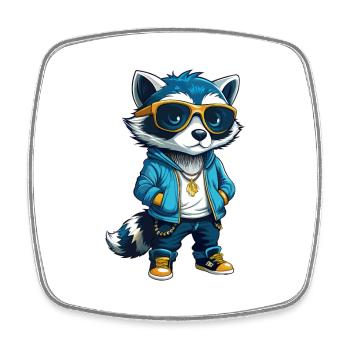raton laveur Cool Dessin animé Personnage Kawaii Clipart - Magnet carré - blanc - Devant