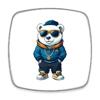 Polar Bear Cool Cartoon Character Kawaii Clipart - Square fridge magnet - white - Front