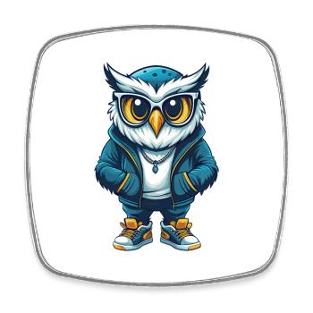 Owl Cool Cartoon Character Kawaii Clipart - Square fridge magnet - white - Front