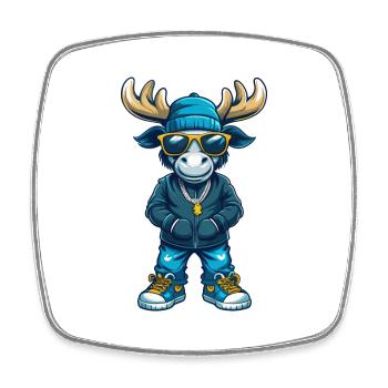 Moose Cool Cartoon Character Kawaii Clipart - Square fridge magnet - white - Front