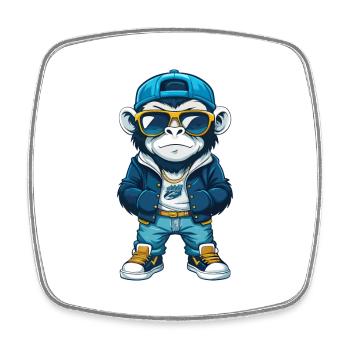 Monkey Cool Cartoon Character Kawaii Clipart - Square fridge magnet - white - Front