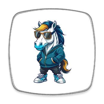 Pferd Cool Cartoon Figur Kawaii Clipart - Viereckiger Kühlschrankmagnet - Weiß - Vorne