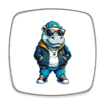 Nilpferd Cool Cartoon Figur Kawaii Clipart - Viereckiger Kühlschrankmagnet - Weiß - Vorne