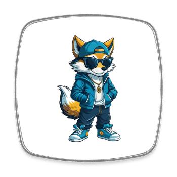 Fox Cool Cartoon Character Kawaii Clipart - Square fridge magnet - white - Front